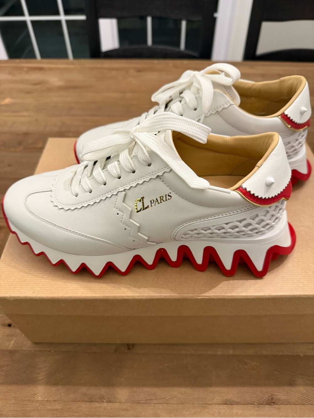 Christian Louboutin White Sneakers with Red Zigzag Sole- woman’s Size 8.5